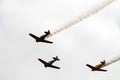 Three vintage military planes flying in formation Royalty Free Stock Photo