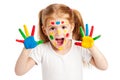 Three Year Old Gilr With Brightly Painted Hands