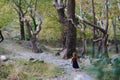 three-year-old girl in the beautiful nature of Mount Dirfi in Euboea