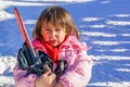 Three year old girl skiing for the first time Royalty Free Stock Photo
