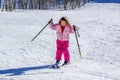 Three year old girl skiing for the first time Royalty Free Stock Photo