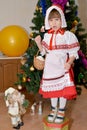 The three-year-old girl in a suit of the Little Red Riding Hood Royalty Free Stock Photo