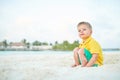 Three year old toddler boy on beach Royalty Free Stock Photo