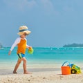 Three year old toddler playing on beach Royalty Free Stock Photo