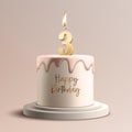 Three Years. Vector Birthday Anniversary Sweet Cake. Greeting Card, Banner with 3d Realistic Burning Golden Birthday