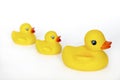 Three yellow bath rubber ducks