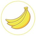 Three Yellow Cartoon Bananas in Circle, Isolated Fruit Still Life Vector Royalty Free Stock Photo