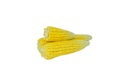 Three yellow colored sweet corns arranged as a pyramid in a white background Royalty Free Stock Photo