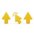 Three Yellow 3D Arrows with a Clicking Cursor in the Middle up arrow selection Royalty Free Stock Photo