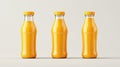 Three Yellow Glass Juice Bottles On Light Gray Background Royalty Free Stock Photo