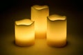 Three yellow LED candles Royalty Free Stock Photo