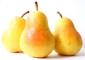 Three yellow pears, isolated on a white background