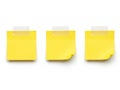 Three yellow post-it notes isolated on white background Royalty Free Stock Photo