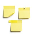Three yellow post-it notes isolated on white background Royalty Free Stock Photo