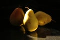 Three yellow seasonal pears on a black background Royalty Free Stock Photo