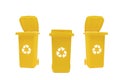 Three Yellow Trash Cans With Recyclable Lids Royalty Free Stock Photo