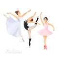 Three young ballet dancers standing in pose flat design Royalty Free Stock Photo