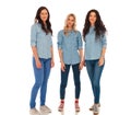 Three young casual women in jeans clothes standing together Royalty Free Stock Photo