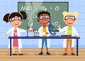 Three young children in a chemistry class