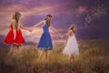 Three young girls hand in hand Royalty Free Stock Photo