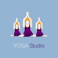 Three young happy woman in lotus Yoga pose Royalty Free Stock Photo