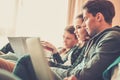 Three young students preparing for exams Royalty Free Stock Photo