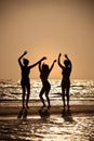 Three Young Women Dancing On Beach At Sunset Royalty Free Stock Photo