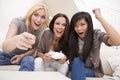 Three Young Women Friends Playing Video Games Royalty Free Stock Photo