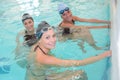 three young women in swimming pool Royalty Free Stock Photo