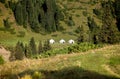 Three Yurt Nomad`s tent in mountains