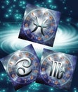 Three zodiac Water signs with cosmic whirl in blue color