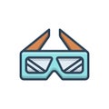Color illustration icon for ThreeD, glasses and cinema Royalty Free Stock Photo