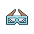 Color illustration icon for ThreeD, glasses and cinema