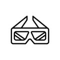 Black line icon for ThreeD, glasses and movie