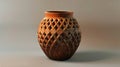 Threedimensional cubeshaped pot with geometric patterns in warm earth tones Royalty Free Stock Photo