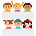 Diverse group of children holding blank placards. Vector illustration Royalty Free Stock Photo