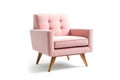 Threequarter View Blush Pink Mid Century Modern Armchair On White Background. Generative AI Royalty Free Stock Photo