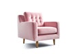 Threequarter View Blush Pink Mid Century Modern Armchair White. Generative AI Royalty Free Stock Photo