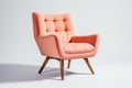 Threequarter View Coral Mid Century Modern Armchair On White Background. Generative AI Royalty Free Stock Photo