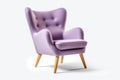 Threequarter View Lilac Mid Century Modern Armchair On White Background. Generative AI Royalty Free Stock Photo