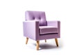 Threequarter View Lilac Mid Century Modern Armchair On White Background. Generative AI Royalty Free Stock Photo