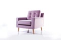 Threequarter View Mauve Mid Century Modern Armchair On White Background. Generative AI Royalty Free Stock Photo