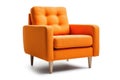 Threequarter View Tangerine Mid Century Modern Armchair On White Background. Generative AI Royalty Free Stock Photo