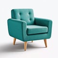 Threequarter View Teal Mid Century Modernmchair On White Background. Generative AI Royalty Free Stock Photo