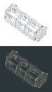 Thresher drum harvester isometric blueprints