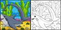 Thresher Shark Coloring Page Colored Illustration