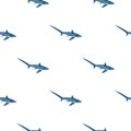 Thresher shark seamless pattern in scandinavian style. Marine animals background. Vector illustration for children funny textile