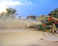 Threshing of wheat in a village Royalty Free Stock Photo