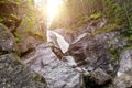 Thresholds and waterfall of mountain river Royalty Free Stock Photo