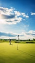 The Thrill of Lining Up a Putt with a Bright Sky Overlooking the Green Course Landscape